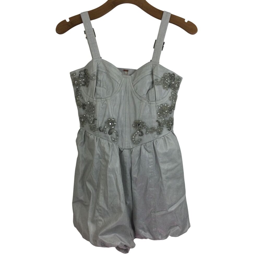 Free People Silver Beaded Bustier Romper
